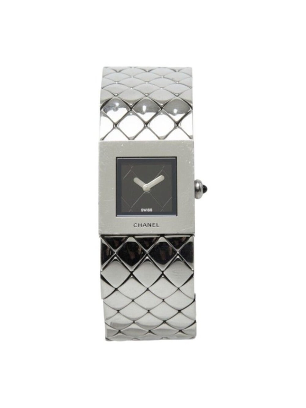 Chanel Quilted Watch Black Silver Stainless Steel